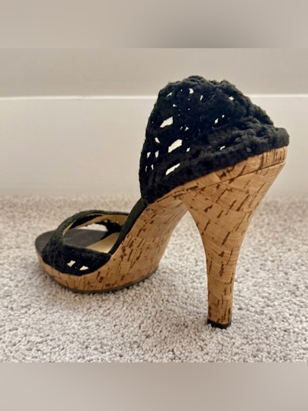 Michael Kors Black Crochet Lace Up Cork Wedges Heels Size 11 - Picture 5 of 11